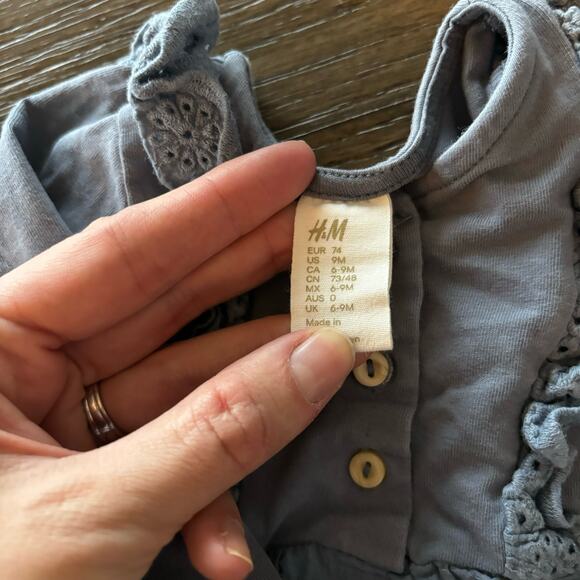 H&M Girls 9 Months Blue Dress and Tan Pants Outfit - Picture 4 of 8